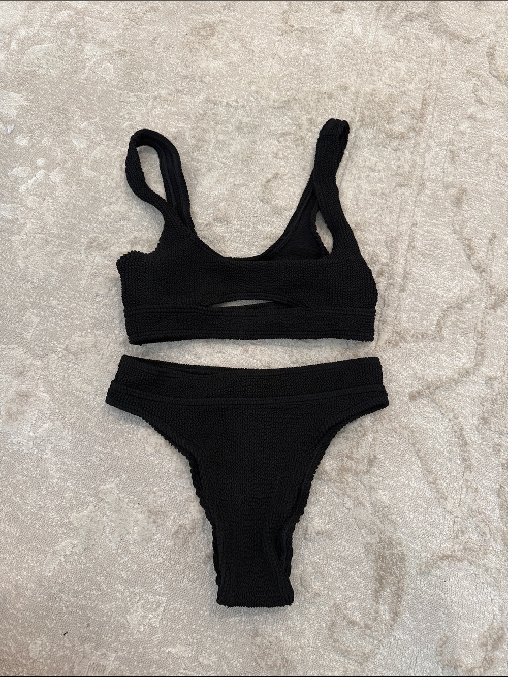 bond-eye Black Textured Scoop Cutout Bikini
